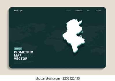 Tunisia map green background with isometric vector. Web banner layout template. svg