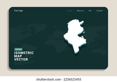 Tunisia map green background with isometric vector. Web banner layout template.