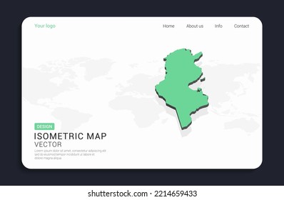 Túnez mapea verde sobre fondo blanco con vector isométrico.