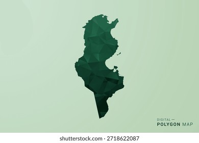 Mapa de Túnez - Ilustración vectorial de estilo de polígono verde, diseño geométrico de bajo poli con silueta limpia sobre fondo verde suave.