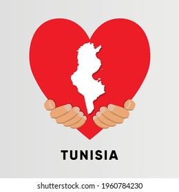 Tunisia Map in heart shape hold by hands vector illustration design