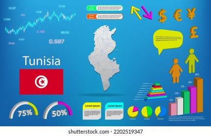 tunisia map info graphics - charts, symbols, elements and icons collection. Detailed tunisia map with High quality business infographic elements.