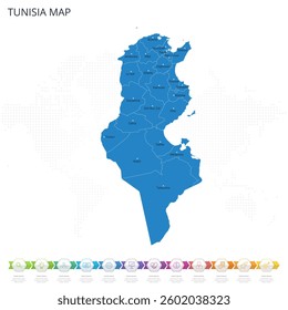 Tunisia Map - Infographic detailed map with regions and cities of the country. Vector illustration EPS10.