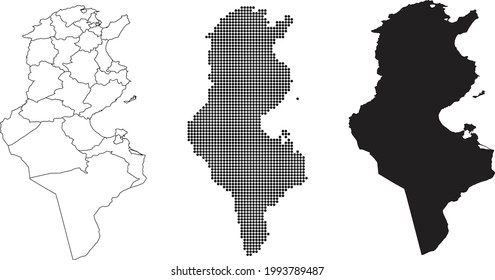 Mapa de Túnez aislado en un fondo blanco.