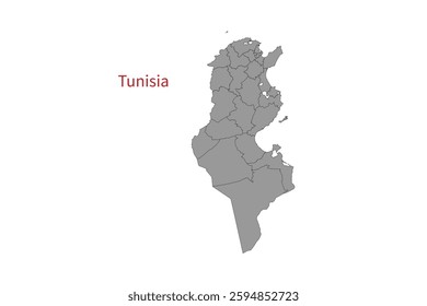 Tunisia map isolated on white background. Map silhouette of Tunisia. For website layouts, background, education, precise, customizable. Earth geography.