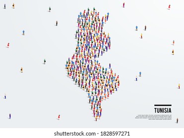 Tunisia Map. Large group of people form to create a shape of Tunisia Map. vector illustration.