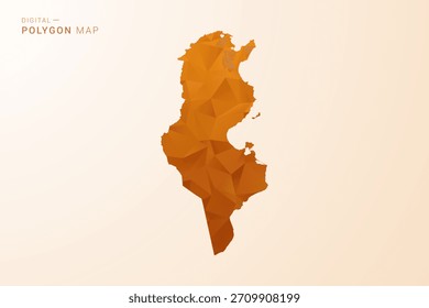 Mapa de Túnez - Ilustración vectorial de polígono de bajo poliéster en tono naranja, estilo geométrico limpio, aislado sobre fondo blanco.
