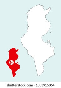 Tunisia map with national flag 