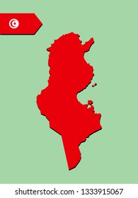 Tunisia map with national flag 