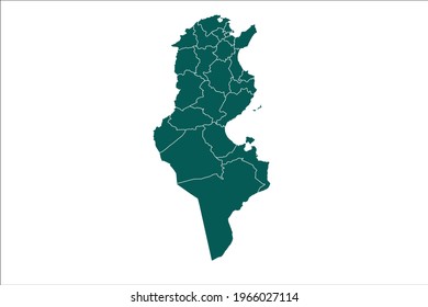 Tunisia map Olive green Color on White Backgound
