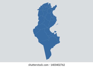Tunisia map on gray background vector, Tunisia Map Outline Shape Blue on White Vector Illustration, High detailed Gray illustration map Tunisia. Symbol for your web site design map logo. eps10.