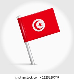 Tunisia map pin flag icon. Tunisian pennant map marker on a metal needle. 3D realistic vector illustration. svg