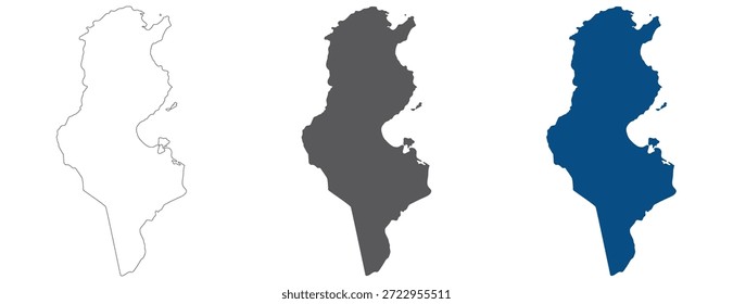 Tunisia map plain set. Map of Tunisia in blank set.