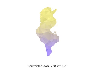 Mapa de Túnez - Ilustración vectorial de estilo polígono en amarillo y gradiente de lavanda, diseño geométrico de bajo poli, aislado sobre fondo blanco para infografías y proyectos