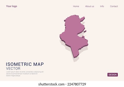 Tunisia map purple on white background with 3d isometric vector illustration