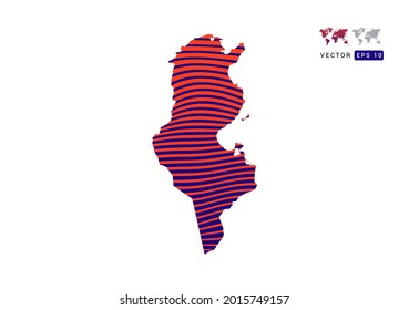 Tunisia map red and blue of abstract with dynamic waves vector.