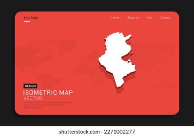 Tunisia map red isolated on dark background with 3d world map isometric vector illustration. svg