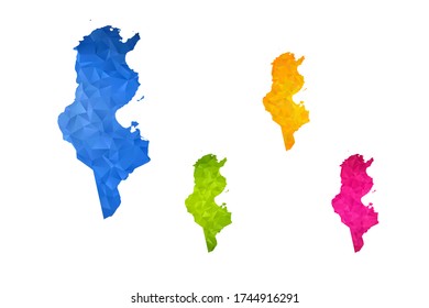 Tunisia map - Set of geometric rumpled triangular low poly style gradient graphic background , polygonal design for your ,Vector eps 10.