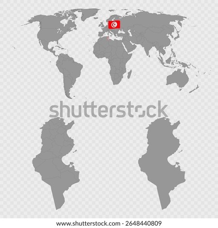 Tunisia Map Set with World Location.