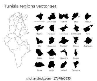 Tunisia map with shapes of regions. Blank vector map of the Country with regions. Borders of the country for your infographic. Vector illustration.