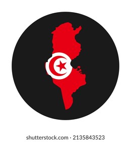 Silueta de mapa de Túnez con bandera sobre fondo negro