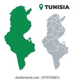 Tunisia map simple flat outline vector set