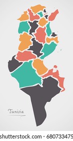 Tunisia Map with states and modern round shapes