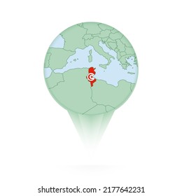 Mapa de Túnez, elegante icono de ubicación con mapa y bandera de Túnez. Icono de pin verde.