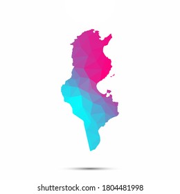 Tunisia map triangle low poly geometric polygonal abstract style. Tunisia abstract map. Cyan pink gradient abstract tessellation modern design background low poly. Vector illustration