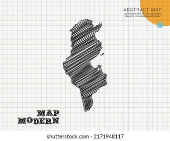 Mapa tunecino de la silueta negra vectorial chaótica dibujo a mano dibujado en papel de cuadrícula usado para notas o decoración.