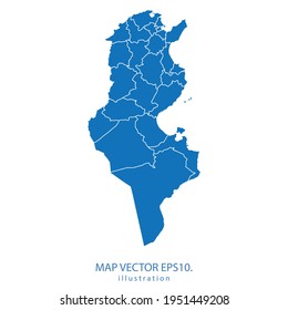 mapa túnez vector EPS.10 color azul. sobre fondo blanco.