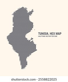 Tunisia Map Vector Hexagonal Halftone Pattern Isolate On Light Background. Hex Texture in the Form of Map of Tunisia. Modern Technologic Military Contour Map of Tunisia for Design or Business Projects