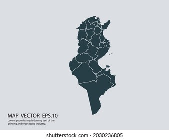 Tunisia map vector, isolated on gray background