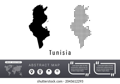 Tunisia map vector set halftone dots black.