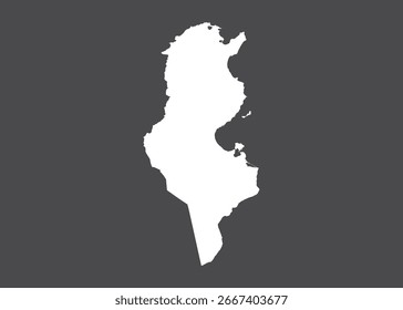 Tunisia map vector, white color, No isolated on dark background