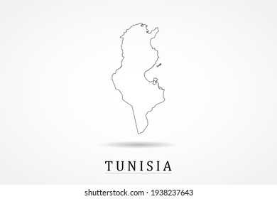 Mapa de Túnez- Mapa mundial Plantilla vectorial internacional con un contorno negro delgado o un esquema de dibujo gráfico estilo y color negro aislado en fondo blanco - Ilustraciones vectoriales 10