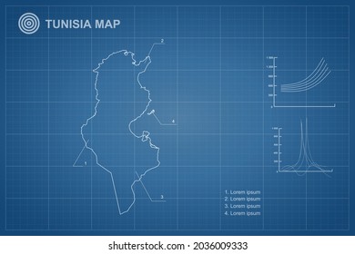 Tunisia Map - World Map International vector template with outline style and white color isolated on blueprint background - Vector illustration eps 10