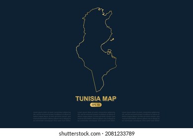 Tunisia Map - World Map International vector template with thin gold outline graphic sketch style isolated on dark background for card design, poster, banner - Vector illustration eps 10