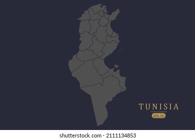 Tunisia Map - World Map International vector template with High detailed including grey and black outline color isolated on black background - Vector illustration eps 10