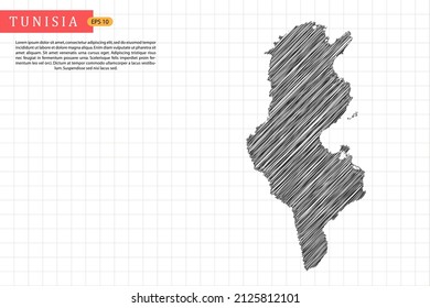 Tunisia Map - World Map International vector template with black outline graphic sketch and old school style isolated on white grid background - Vector illustration eps 10