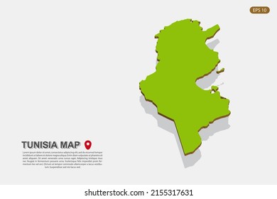 Tunisia Map - World map International vector template with isometric style including shadow, green and brown color isolated on white background for design - Vector illustration eps 10