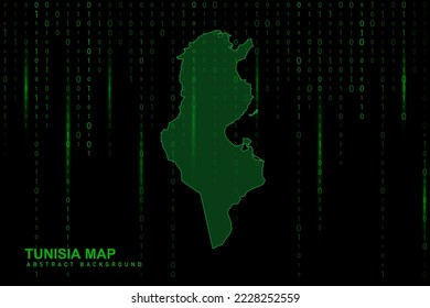 Tunisia Map - World Map International vector template with Matrix green binary computer code background including light for design, website, hacker concept - Vector illustration eps 10