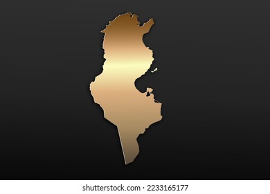 Mapa de Túnez - Mapa mundial Planilla vectorial internacional con 3D, estilo de lujo dorado incluyendo sombra sobre el fondo negro para diseño, educación, sitio web, infografía - Ilustración vectorial eps 10