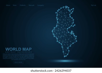 Tunisia Map - World Map mash line and point scales on blue technology background. Wire Frame 3D mesh polygonal network line, design sphere, dot and structure - Vector illustration eps 10 svg