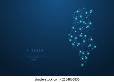 Tunisia Map - World map vector template with Abstract futuristic circuit board Illustration or High-tech technology mash line and point scales on dark background - Vector illustration ep 10