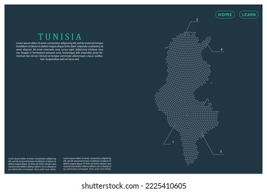 Tunisia Map - World map vector template with Grey dots, grid, grunge, halftone style isolated on green background for education, infographic, design, website, banner - Vector illustration eps 10