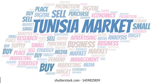Tunisia Market word cloud. Vector made with text only