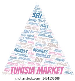 Tunisia Market word cloud. Vector made with text only