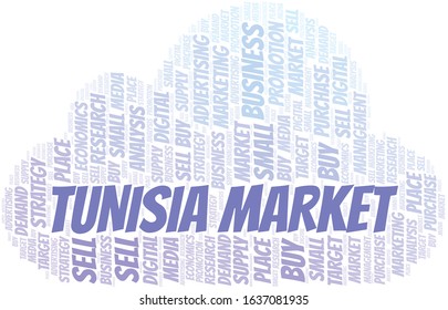 Tunisia Market word cloud. Vector made with text only.