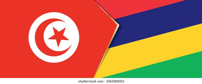 Tunisia and Mauritius flags, two vector flags symbol of relationship or confrontation.